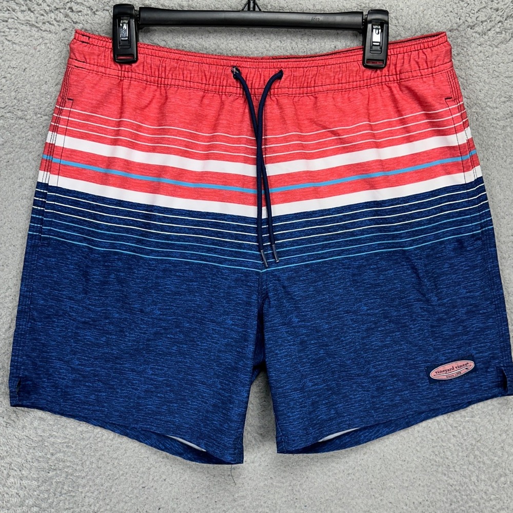Vineyard Vines Mens Swim Trunks Medium Red Blue Colorblock Mesh Lined‎ Swimwear